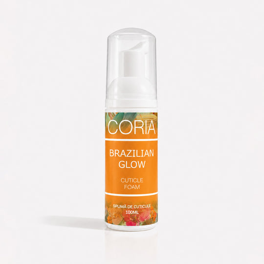 Spumă pentru cuticule Coria Brazilian Glow 100 ml – flacon cu pompă, etichetă portocalie