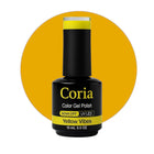Ojă semipermanentă Coria Yellow Vibes 69, flacon 15 ml pe fundal galben-muștar