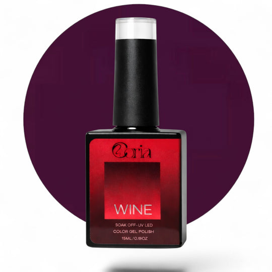 Ojă semipermanentă Coria Wine Nr. 14, flacon 15 ml pe fundal prună
