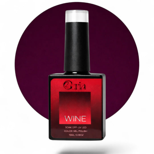 Ojă semipermanentă Coria Wine Nr. 03, flacon 15 ml pe fundal vișiniu închis
