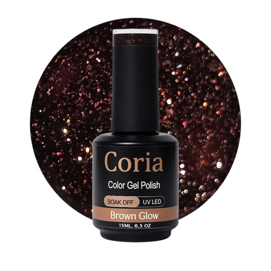 Ojă semipermanentă Coria Brown Glow 08 – maro cu sclipici, flacon 15 ml