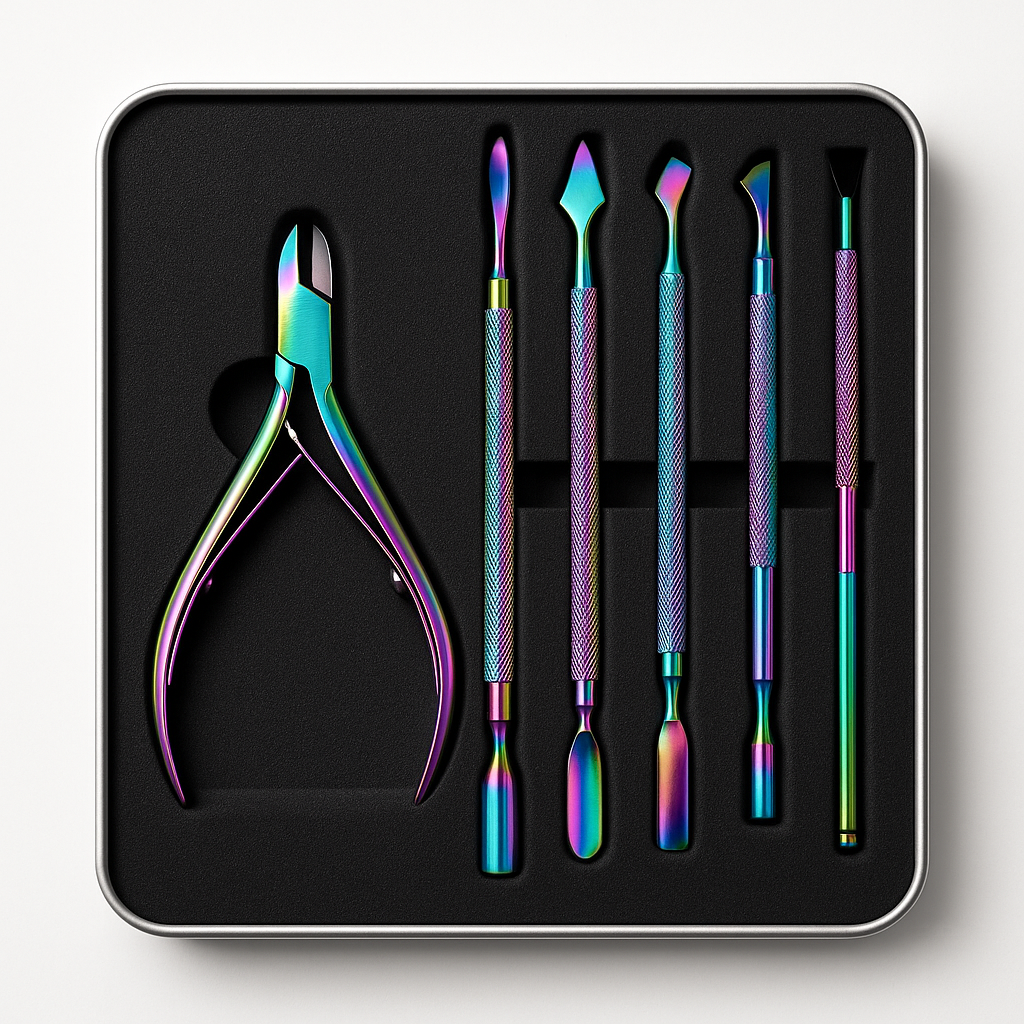 Set Profesional Instrumente Manichiura Inox Iridiscent 6 pcs