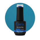 Ojă semipermanentă Coria Blue Dream 10, flacon 15 ml pe fundal albastru-petrol