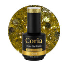Ojă semipermanentă Coria Gold 118 – auriu cu paiete mari, flacon 15 ml