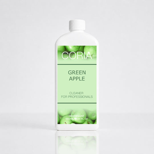 Cleaner Coria Green Apple 1000 ml – flacon alb cu etichetă cu mere verzi