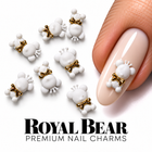 Nail Art Royal Bear – ursuleți albi cu fundă aurie, cu exemplu pe unghie