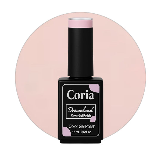 Ojă semipermanentă Coria Dreamland 29, flacon 15 ml pe fundal roz pal
