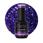 Ojă semipermanentă Coria Purple Glow 165 – violet cu paiete, flacon 15 ml