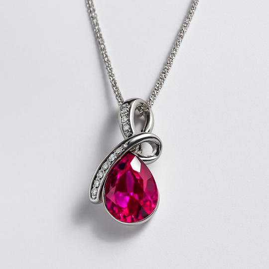 Colier Infinity Pink Tear, lacrimă roz cu cristale