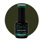 Ojă semipermanentă Coria Green Forest 41, flacon 15 ml pe fundal verde închis