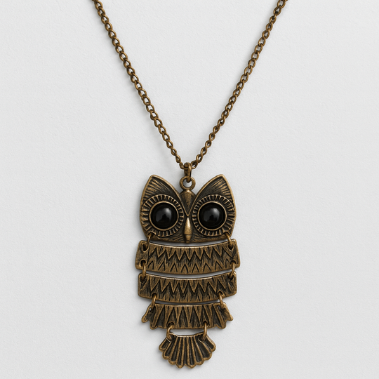 Colier vintage OWL, bufniță bronz