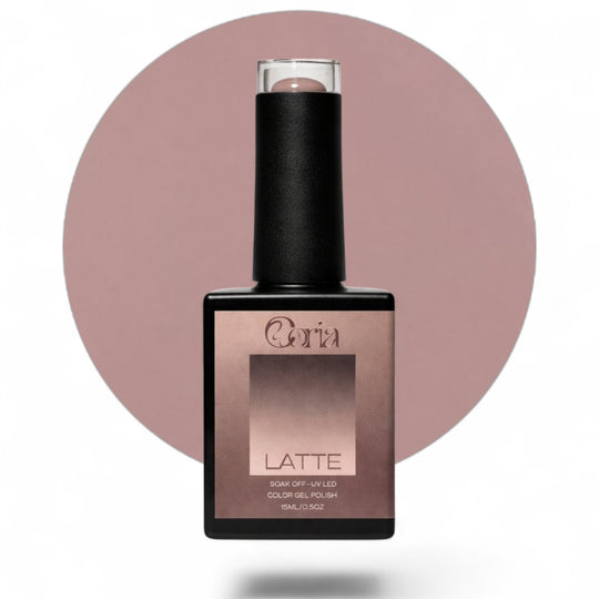 Ojă semipermanentă Coria Latte Nr. 09, flacon 15 ml pe fundal roz-maro