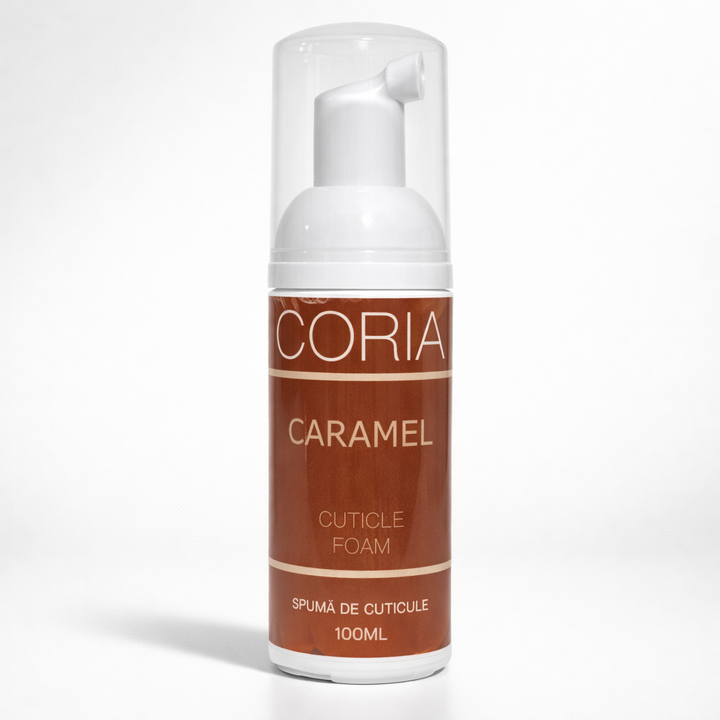 Spumă pentru cuticule Coria Caramel 100 ml – flacon cu pompă, etichetă maro