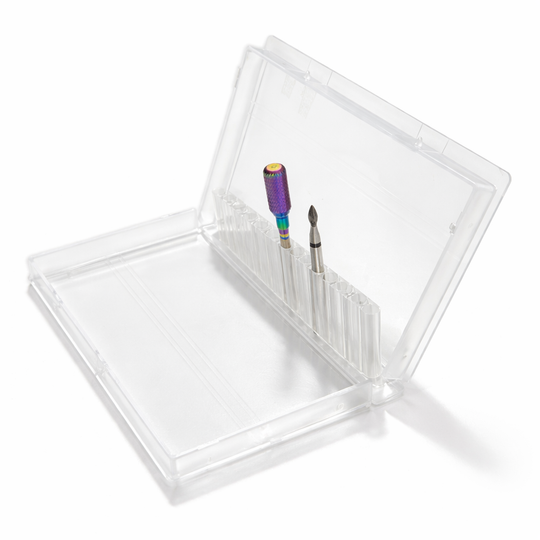 Suport PVC transparent pentru bituri, deschis, cu capete de freză