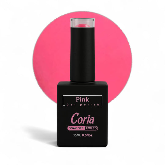 Ojă semipermanentă Coria Pink 09, flacon 15 ml pe fundal roz
