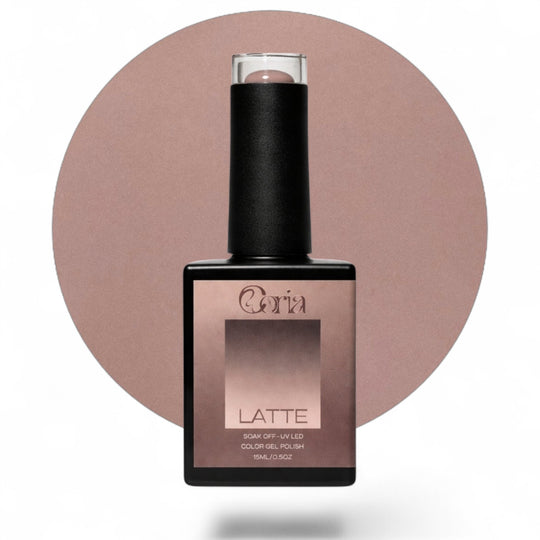 Ojă semipermanentă Coria Latte Nr. 11, flacon 15 ml pe fundal roz-maro