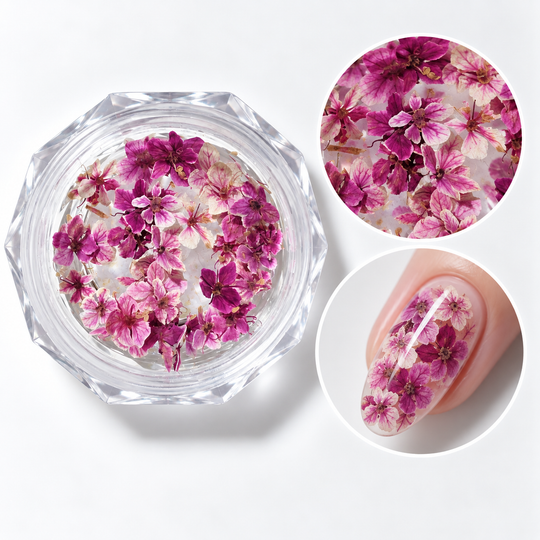 Nail Art Flower Life 05 – flori uscate magenta, cu exemplu pe unghie