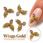 Nail Art Charm Wings Gold – aripi aurii cu cristal, cu exemplu pe unghie