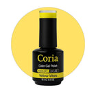 Ojă semipermanentă Coria Yellow Vibes 16, flacon 15 ml pe fundal galben