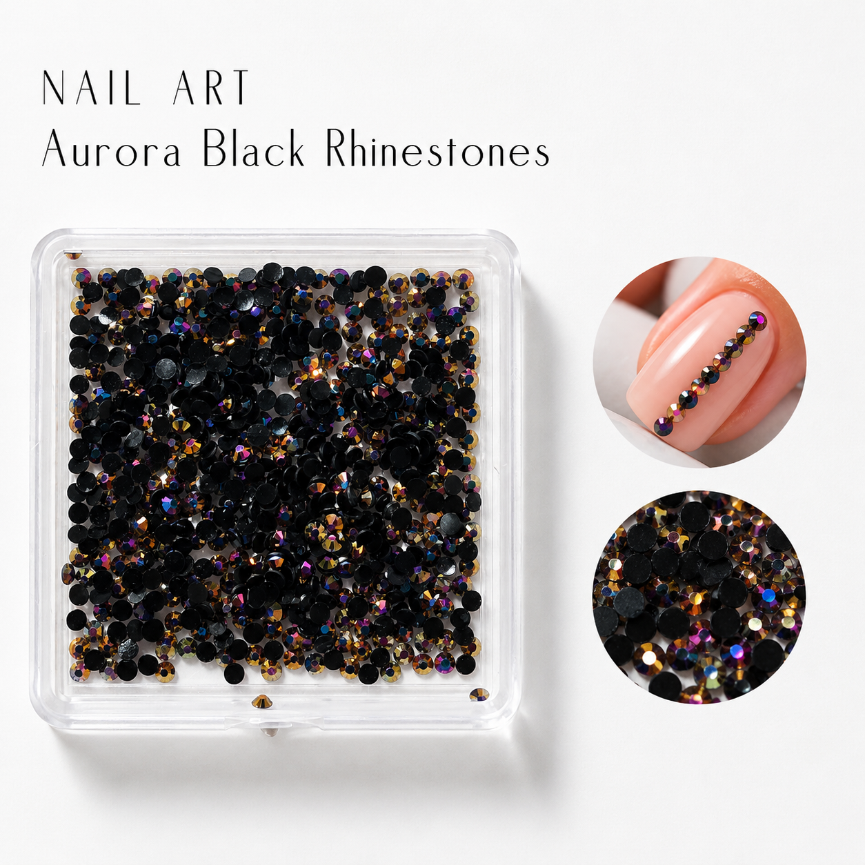 Image of Nail Art Aurora Black Rhinestone