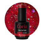 Ojă semipermanentă Coria Red Glow 100 – roșu cu paiete, flacon 15 ml