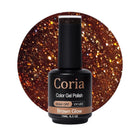 Ojă semipermanentă Coria Brown Glow 149 – arămiu cu sclipici, flacon 15 ml
