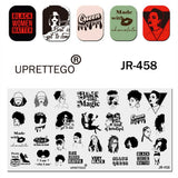 Matriță decor unghii JR 458 – portrete de femei și mesaje, cu exemple pe unghii