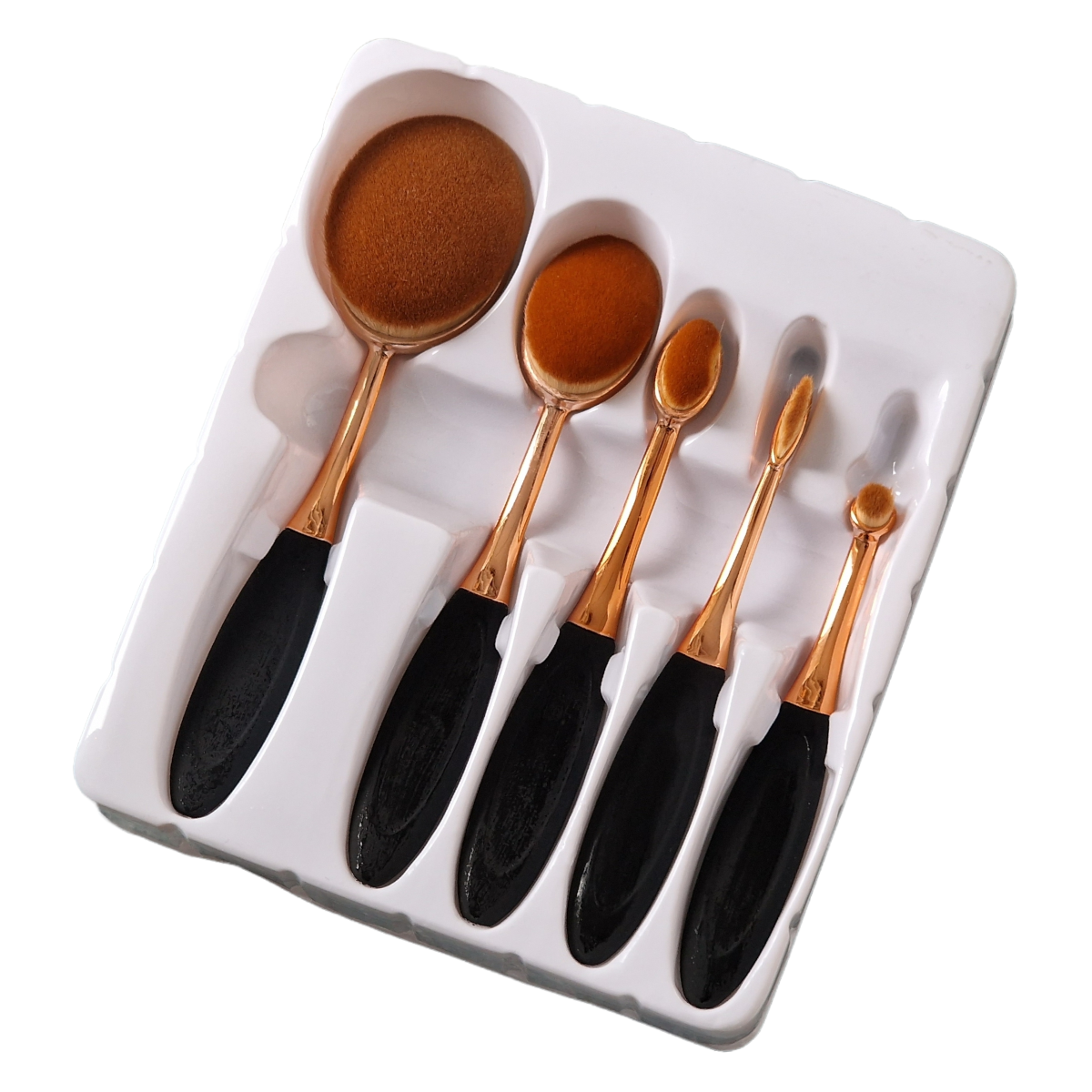 Image of Set pensule machiaj 5 bucati Rose Gold pentru aplicarea fondului de ten