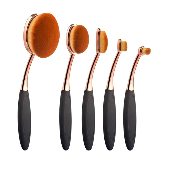 Set pensule machiaj 5 bucati Rose Gold pentru aplicarea fondului de ten