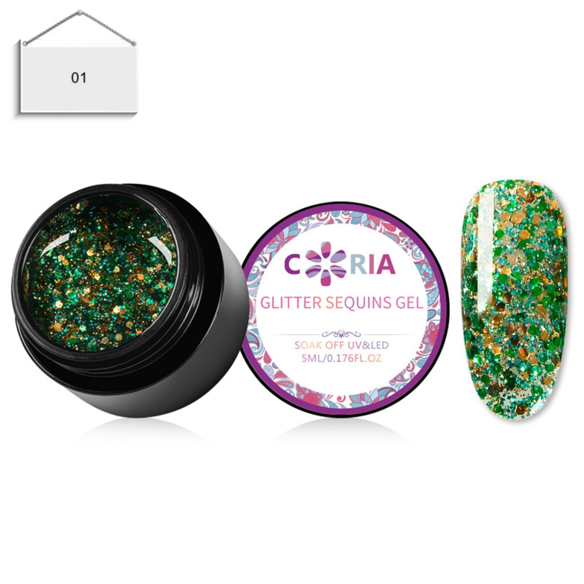 Gel Uv/Led Coria Glitter Sequins 5g 01 - Coria