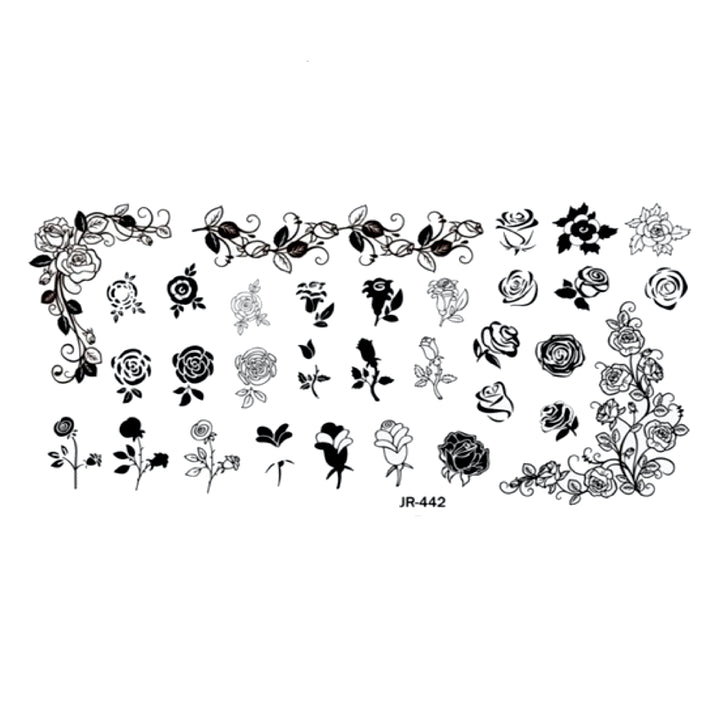 Matriță decor unghii JR 442 – trandafiri și ornamente florale