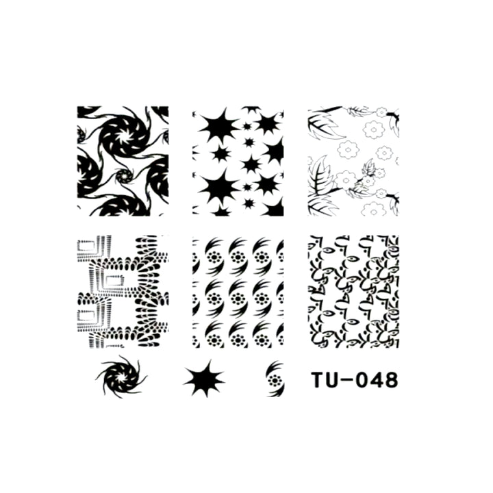 Matriță decor unghii TU-048 – stele, spirale și modele