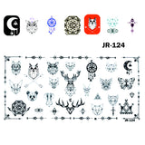Matriță decor unghii JR 124 – animale geometrice și dreamcatcher, cu exemple pe unghii
