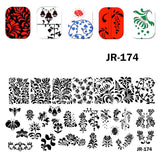 Matriță decor unghii JR 174 – ornamente florale, cu exemple pe unghii