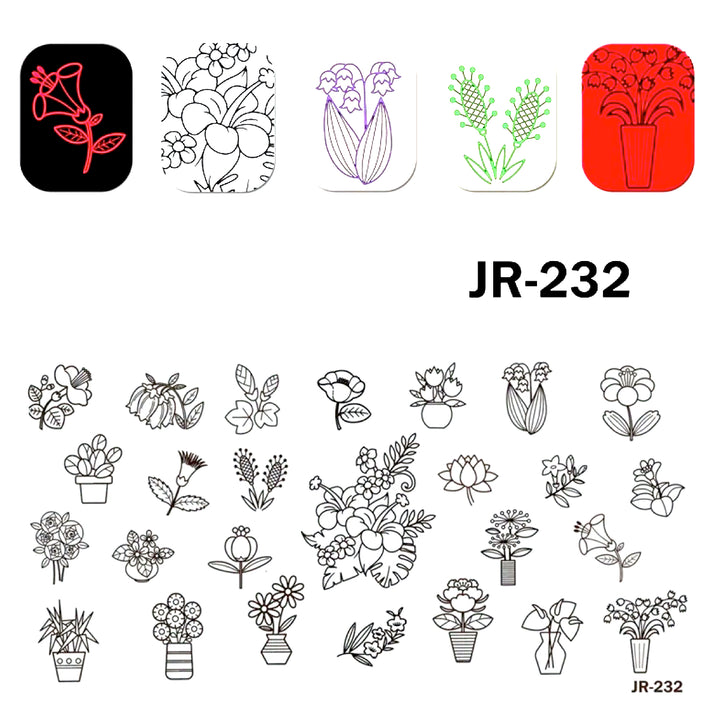 Matriță decor unghii JR232 – flori în ghivece