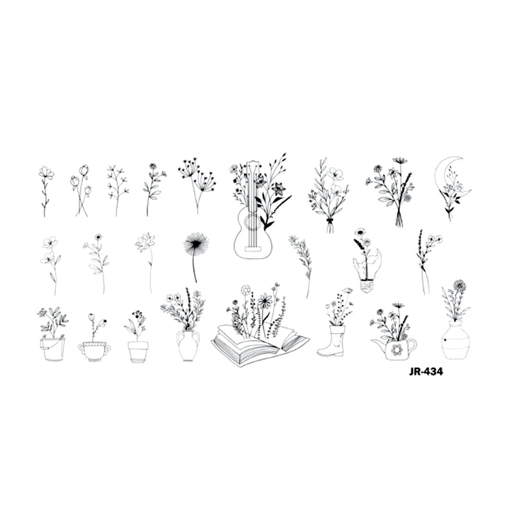 Matriță decor unghii JR 434 – flori și buchete desenate