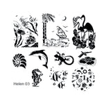 Matriță decor unghii H 03 – flamingo, delfin, pești și peisaj tropical