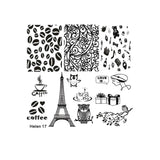 Matriță decor unghii H 17 – cafea, Turnul Eiffel, bufnițe și cadouri
