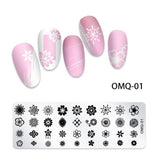 Matriță decor unghii OMQ-01 – flori, cu exemple pe unghii