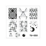 Matriță decor unghii TU-050 – modele florale, stele și lună