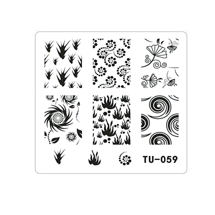 Matriță decor unghii TU 059 – plante, spirale și frunze