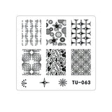 Matriță decor unghii TU 063 – flori, stele și modele geometrice