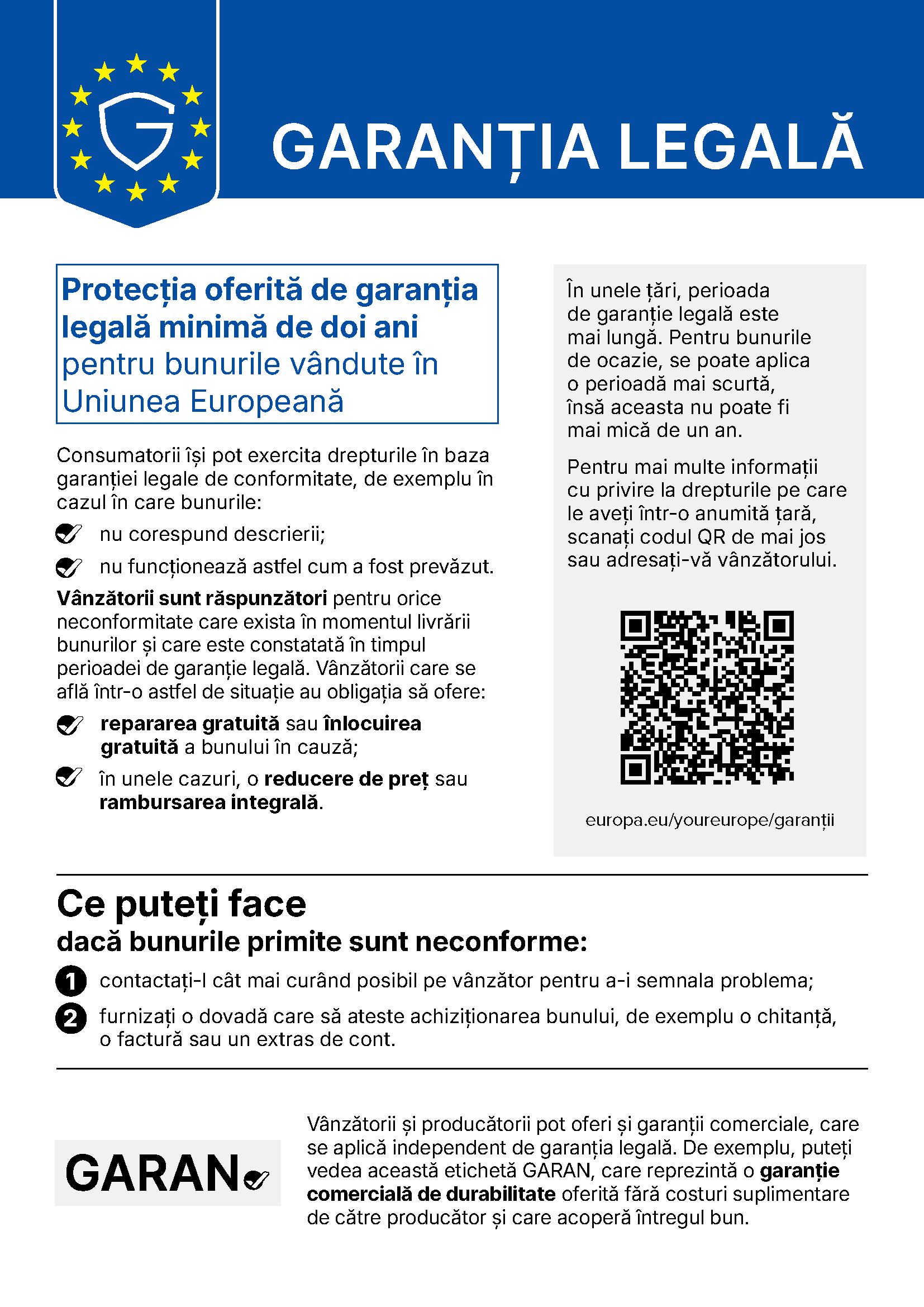 Notificare armonizata UE privind garantia legala